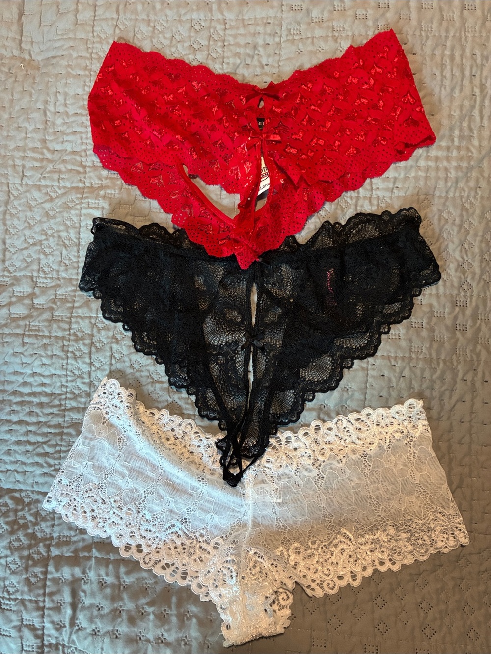 3-Pack Lace Bikini & Cheeky Panty Set - Red, Black, White
